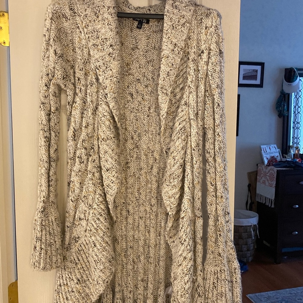 Wrap sweater with bell sleeves